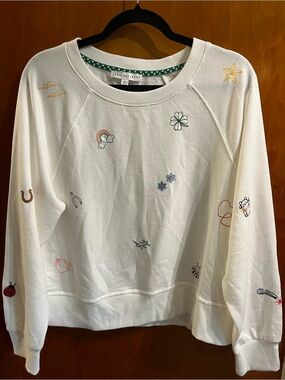 Jane and Delancey creamy White Embroidered Motif Crewneck Sweatshirt lady bug